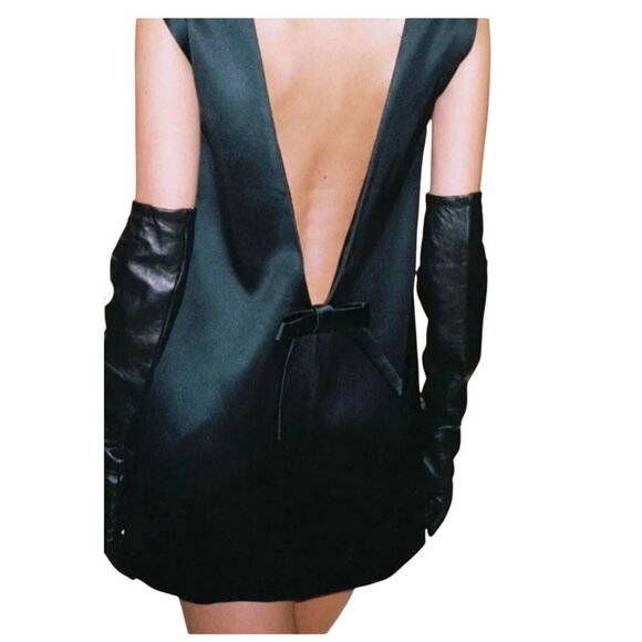 Black Satin Mini Dress Size S Very Low Back Day Dreamer Backless Mermaid Way - Picture 3 of 10